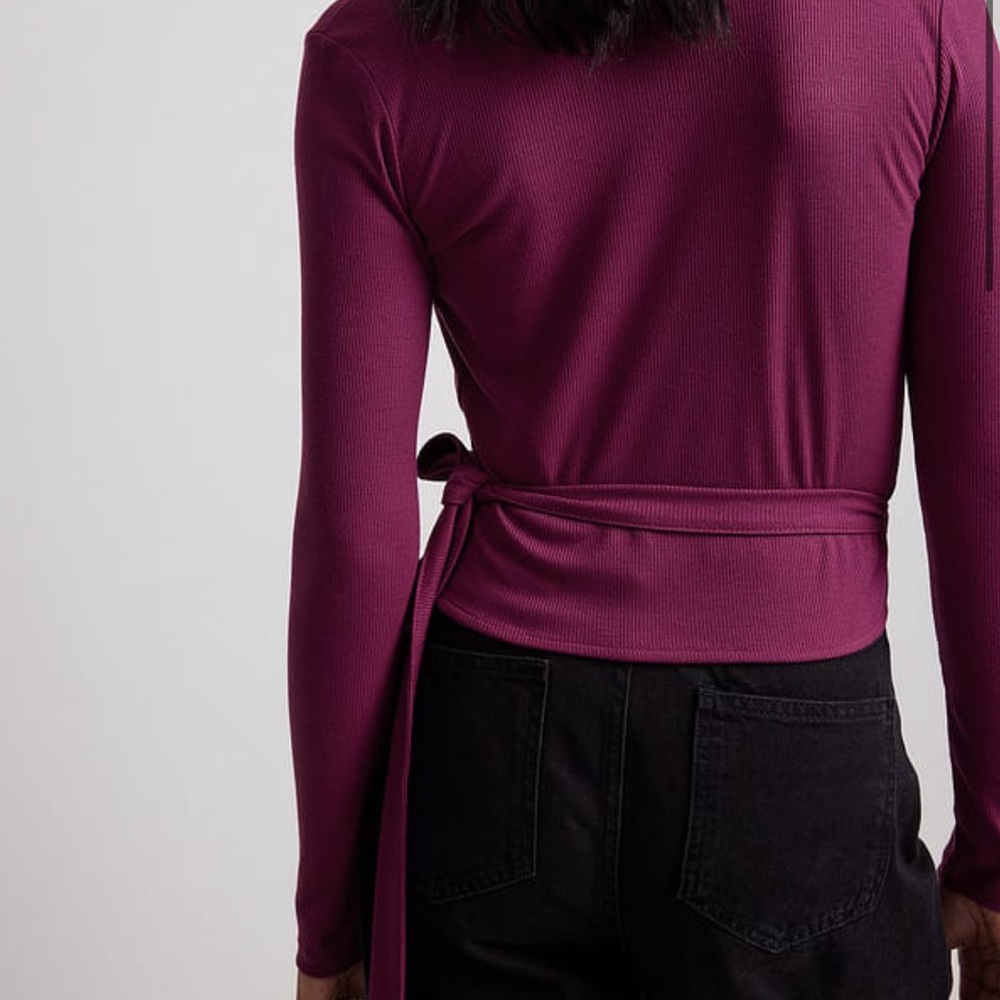 NA-KD Ribbed Wrap Top Sz Medium - Picture 3 of 3